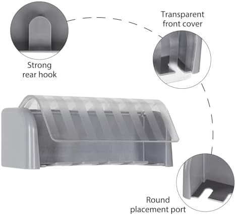 LUEXBOX 5 Slots Wall Mount Toothbrush Holder with Cover, Self Adhesive Toothbrush Storage Organizer for Shower, Toothbrush Hanger for Bathroom, Medicine Cabinet, Dorm (Grey) - Image 3