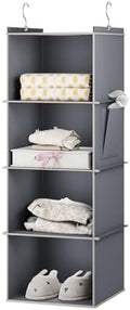 YOUDENOVA Hanging Closet Organizer and Storage for Clothes, 4-Shelf, Grey | Locker/RV/Camper Organizer, Side Pocket, Hanging Shelves for Small Closet, Dorm Room Essentials for Guys, Breathable Fabric by YOUDENOVA