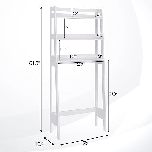 SUPER DEAL 3 Tiers Over The Toilet Bathroom Storage Shelf, Freestanding Wooden Bathroom Organizer Rack with Shelves for Laundry Restroom, White - Image 2