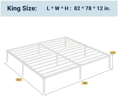 Allewie King Size Bed Frame, 12 Inch Metal Beds with Storage Space, White - Image 2