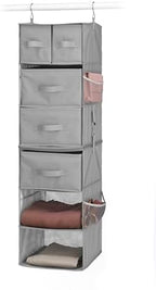 Whitmor Multi-Functional Hanging Organizer with Drawer Inserts- 5 Section - Closet Organizer - Grey - Image 4