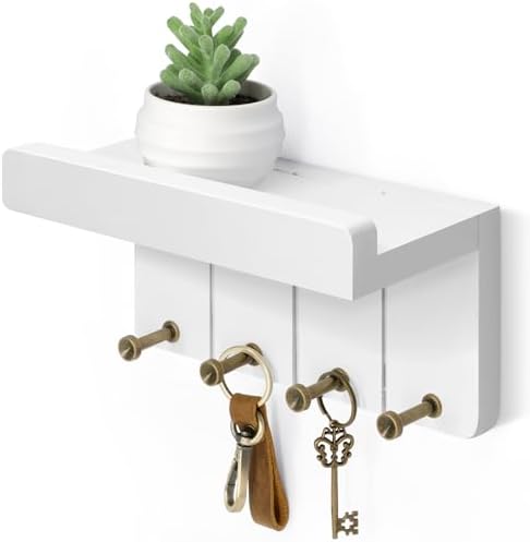 Rebee Vision Small Key Holder Wall Mount with 4 Hooks for Apartment, White by REBEEVISION
