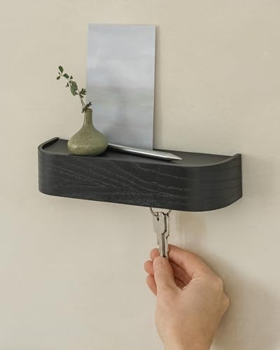 Kazai. Key Holder 'Toke' | Minimalist Key Hook Design from Berlin | Modern Key Holder Wall Mount with Wooden Shelf | Key Rack for Wall as Entryway Organizer | Oak, Black - Image 4