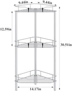 HuggieGems Metal Floor Standing Corner Shower Caddy, Silver, 3 Tier - Image 7