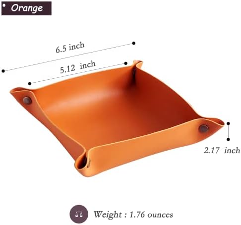 Foldable Leather Catchall Tray, Jewelry Organizer for Travel, Nightstand, Home or Office (Orange-S) - Image 2