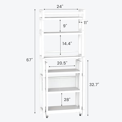 Recaceik 6-Tier Over The Toilet Storage Shelf with Cart, Freestanding Above Toilet Shelf Rack, Farmhouse Bathroom Organizer Shelves, Space Saver (White) - Image 2