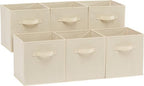 Amazon Basics Collapsible Fabric Storage Cubes Organizer with Handles, Sturdy Storage Bins for Organization, 10.5" x 10.5" x 11", Beige, 6 Count (Pack of 5) by AmazonBasics