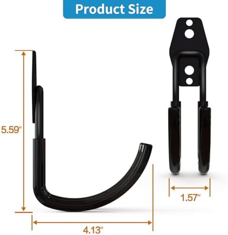 GeeWatom Garage Storage Utility Hooks，Garage Garden Tool Organizer，Steel Wall Mount Hooks, Large Garden U Hooks （2 Pack） (Type-2-Black) - Image 2