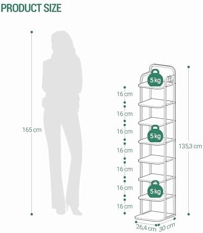 Hzuaneri 8 Tiers Vertical Shoe Rack, Narrow Shoe Tower, Tall Shoes Shelf with 2 Hooks, Adjustable Shelves, Corner Shoes Shelves for Small Spaces, Entryway, Living Room, White SR04313W - Image 2