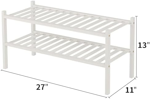 ROMGUAR CRAFT 2 Tier Bamboo Shoe Rack for Closet Free Standing Wood Shoe Shelf for Entryway Small Space Stackable 27"x11"x13" (White) - Image 3