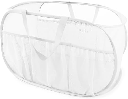 Collapsible Laundry Baskets, Upgrade Pop Up Laundry Hamper with Convenient Bags, Foldable Laundry Basket Mesh Light Weight, Easy to Carry Clothes Hampers for Laundry, Dorm, Toys, Travel White by BATTOO
