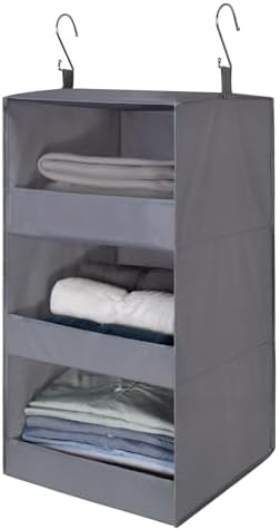 GRANNY SAYS 3-Shelf Hanging Closet Organizer, Foldable Storage, Gray | 33 lb Capacity, No-Sag Support, Keeps Clothes Neat, Folds Flat, Fits RV, Dorm & Small Closets by GRANNYSAYS