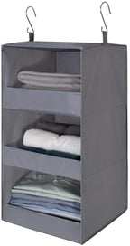 GRANNY SAYS 3-Shelf Hanging Closet Organizer, Foldable Storage, Gray | 33 lb Capacity, No-Sag Support, Keeps Clothes Neat, Folds Flat, Fits RV, Dorm & Small Closets by GRANNYSAYS