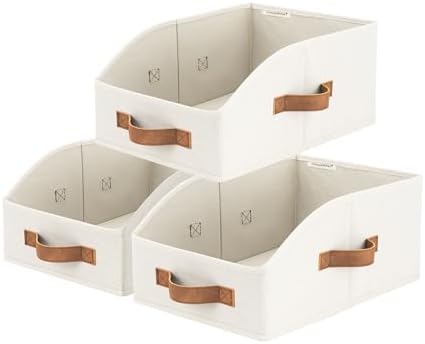 StorageWorks Closet Storage Bins Trapezoid, Ivory White, Medium, 3-Pack by StorageWorks