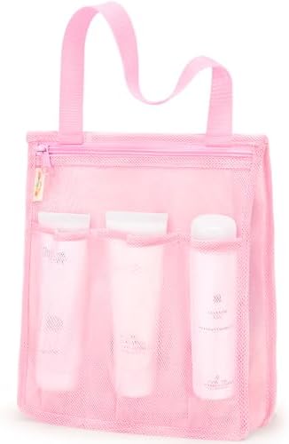 famichan Mesh Shower Caddy Portable, Gym Travel Camp Dorm Room Essentials for Women and College Girl, Pink Bathroom Shower Bag by famichan