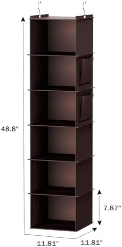 YOUDENOVA Hanging Closet Organizer and Storage, 6-Shelf, Brown | Breathable Fabric, Clothes Organizer with 2 Side Pockets, Hanging Shelves for Closet Storage, Dorm Room Essentials for Guys - Image 3