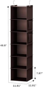 YOUDENOVA Hanging Closet Organizer and Storage, 6-Shelf, Brown | Breathable Fabric, Clothes Organizer with 2 Side Pockets, Hanging Shelves for Closet Storage, Dorm Room Essentials for Guys - Image 3
