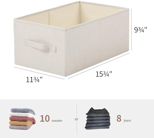 linen closet organizers and storage, Large Storage Baskets, washable, clothes organizer with handle, sweater organizer for closet (Beige, 15¾"x11¾ x9¾) - Image 2