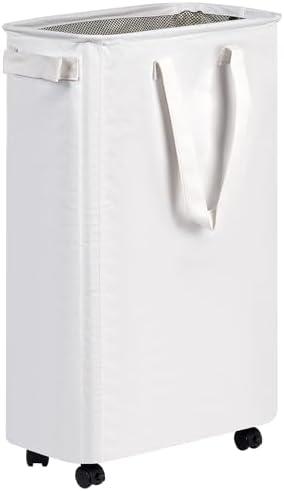 efluky Slim Laundry Hamper with Wheels, Rolling Laundry Basket for Clothes, Small Laundry Basket for Bedroom, Dorm and Laundry Room, 60L (12.7 Gallons) White by efluky