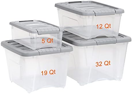 Amazon Basics Plastic Storage Containers with Secure Latching Lids, Stackable Organization Bins, Clear/Grey, 32 Quart, Set of 6 - Image 6