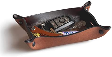 Main Street Forge Leather Valet Tray for Men – Rustic EDC Organizer for Keys, Phone & Wallet – Made in USA – Whiskey Barrel Brown by MainStreetForge