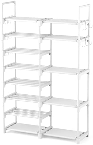 ROJASOP White Shoe Rack, Tall Metal Shoe Rack Organizer for Entryway Closet Garage, 8 Tier Large Shoe Shelf for 26-32 Pairs Boots & Shoes Storage, Space Saving Heavy Duty Shoe Stand by ROJASOP