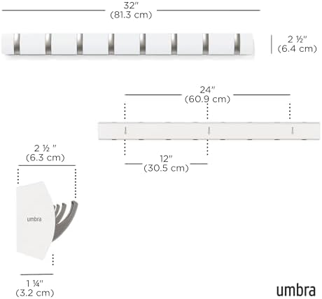 Umbra Flip Coat Rack, Wall Mount 8-Hook, Space Saving, White - Image 3
