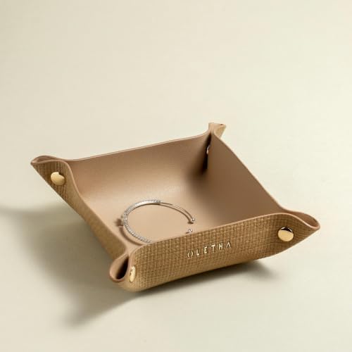 OLETHA Foldable Valet Tray, Travel Essentials, Raffia Embossed, Wheat - Image 2