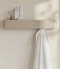 Kazai. Coat Rack Wall Mount with Shelf 'Tone' | Modern Design Coat Hanger with Hidden Hooks and Storage | Hat Rack with Shelf in Metal | Wall-Mounted Purse Organizer | Sand Taupe by KAZAI