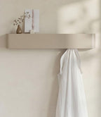Kazai. Coat Rack Wall Mount with Shelf 'Tone' | Modern Design Coat Hanger with Hidden Hooks and Storage | Hat Rack with Shelf in Metal | Wall-Mounted Purse Organizer | Sand Taupe by KAZAI