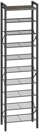 YATINEY 10-Tier Narrow Shoe Rack, Tall Shoe Rack for 10-20 Pairs, Slim Shoe Storage Organizer with Wooden Top, Space Saving, Metal Frame, for Entryway, Charcoal and Black SS68BC by Yatiney