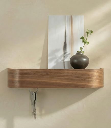 Kazai. Key Holder 'Toke' | Minimalist Key Hook Design from Berlin | Modern Key Holder Wall Mount with Wooden Shelf | Key Rack for Wall as Entryway Organizer | Walnut by KAZAI