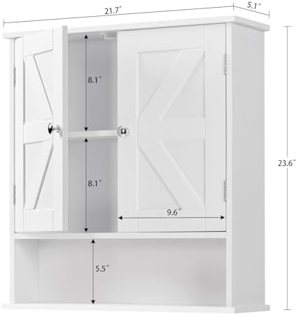 TEENFON Bathroom Wall Cabinet, Bathroom Cabinet with Barn Doors & Adjustable Shelf, Over The Toilet Storage Cabinet, Medicine Cabinet, White UNGGX001WV1 - Image 3