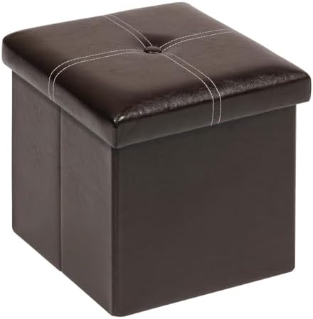 B FSOBEIIALEO Storage Ottoman Cube, 11.8" Faux Leather Footrest Chest,Brown by BFSOBEIIALEO