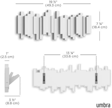 Umbra Sticks Wall Mount Coat Rack, 5 Hook Retractable Pegs, White - Image 3