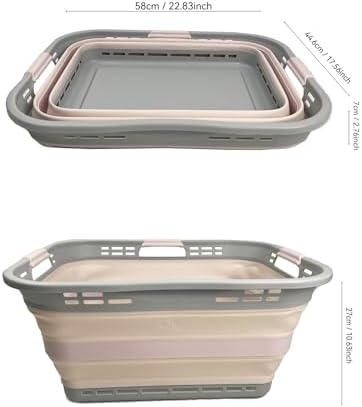 SAMMART 42L (11 Gallon) Collapsible Plastic Storage Basket - Foldable Pop Up Storage Container/Hamper - Portable Laundry Organizer - Space Saving (Grey/Pink, 42L (Style A)) - Image 2
