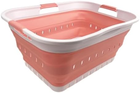 SAMMART 42L (11 gallon) Collapsible Plastic Laundry Basket - Foldable Pop Up Storage Container/Organizer - Space Saving Hamper/Basket (1, White/Quartz Pink) by SAMMART