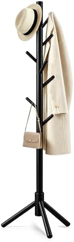 Wooden Coat Rack Freestanding with 8 Hooks & 3 Adjustable Sizes for Clothes, Space-Saving Design for Bedroom Office Entrance Holds Hats Coats Scarves Bags by Unknown