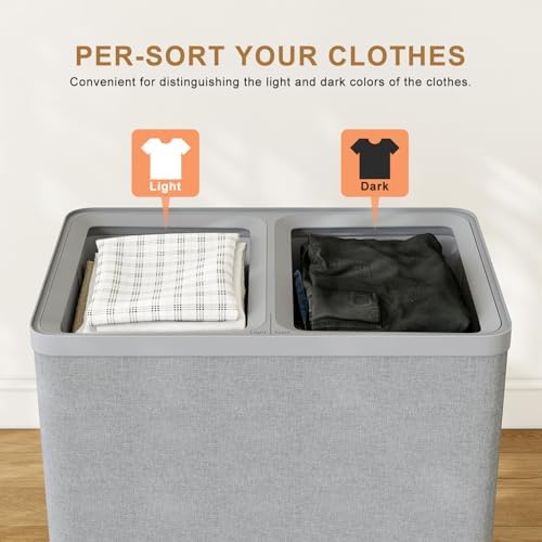 Double Laundry Hamper with Lid, 150L Large Laundry Basket 2 Compartments - Image 6