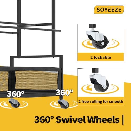 SOYEEZE Garage Sports Equipment Organizer-Large 5 Layer Ball Storage, Basketball Stand Holder, Outdoor Toy Storage, Baseball Bat Rack, Rolling Ball Cart with Hooks and Wheels for Indoor/Outdoor Use - Image 6