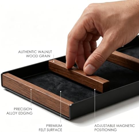 Magnetic Modular Desk Organizer & EDC Valet Tray — Your Order Freely Defined — Metal & Solid Walnut Catchall Tray for Nightstand, Entryway, Desk — Modern Catch-All for Watch Phone Glasses - Image 5
