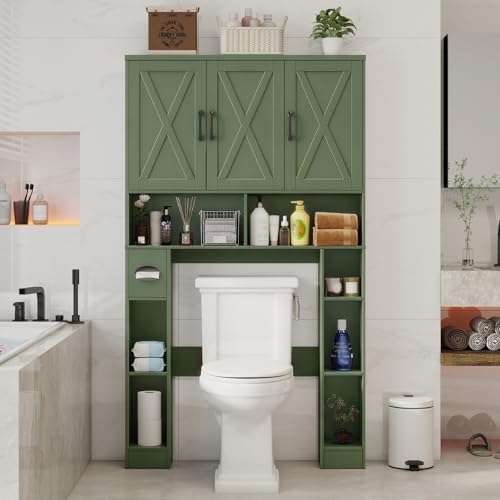 Vabches Over The Toilet Storage Cabinet with 3 Barn Doors.Green - Image 7
