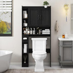 Vabches Farmhouse Over The Toilet Storage Cabinet with Barn Door, Black by Vabches