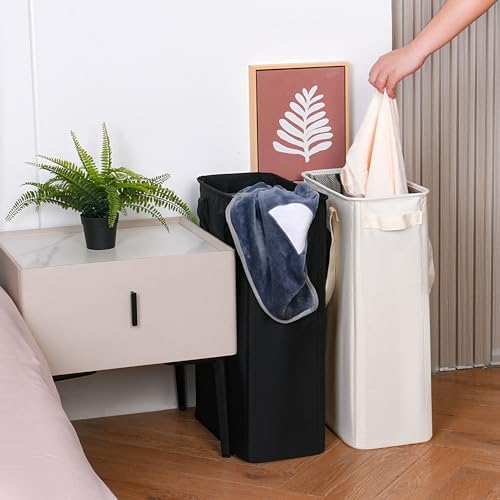 efluky Slim Laundry Basket, Narrow Laundry Hamper with Handles, Collapsible Dirty Clothes Hamper, Tall Laundry Bin for Laundry Room, Dorm and Bedroom, 12.7 Gallons(48L) Black - Image 6