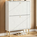 Nicetree Shoe Storage Cabinet for Entryway - 2 Flip Drawers Shoe Cabinet with Tiered Fluted Design - Slim Shoe Storage Rack with Gold Legs - Narrow Shoe Cabinet Hidden Shoe Organizer for Small Spaces by Nicetree