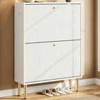 Nicetree Shoe Storage Cabinet for Entryway - 2 Flip Drawers Shoe Cabinet with Tiered Fluted Design - Slim Shoe Storage Rack with Gold Legs - Narrow Shoe Cabinet Hidden Shoe Organizer for Small Spaces by Nicetree