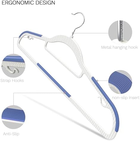 60 Pack Heavy Duty Plastic Hangers, Non Slip Clothes Hangers with Rubber Pads and 360° Hook - Thin Space Saving Hanger, Closet Organizer for Shirt, Pants, Suit, Skirt,Coat - Blue - Image 4