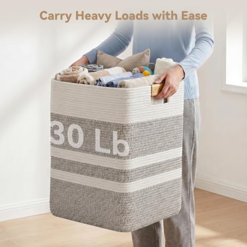 Nunsino 90L Laundry Basket, Cotton Rope Laundry Hamper with Leather Handles - Image 6