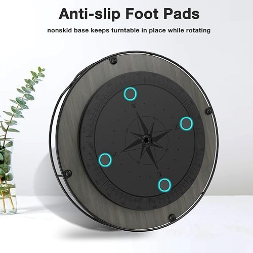 Lazy Susan Turntable Organizer with Anti-Slip Mat for Cabinet Pantry Kitchen Countertop Refrigerator Office, Pine Wood, 12", Grey… - Image 3