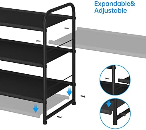 Simple Trending 3 Tier Stackable Shoe Rack, Expandable Adjustable Fabric Shoe Shelf Storage Organizer, Black - Image 5